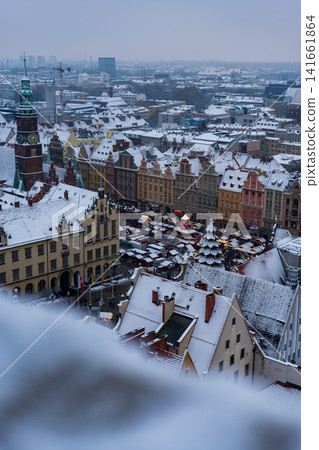 Aerial winter view of Wroclaw Rynek and Gothic Old Town Hall 141661864
