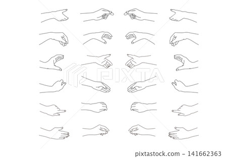 Hand gesture line art illustration set for operation instructions Hand gesture line art illustration set for operation instructions 141662363