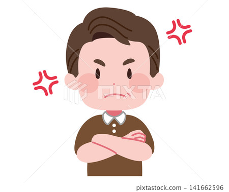 Illustration of a middle-aged or senior man with his arms crossed in anger. Illustration of a middle-aged or senior man with his arms crossed in anger. 141662596