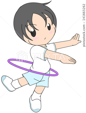 A boy playing with a hula hoop 141663262