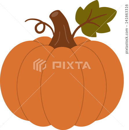 Autumn Pumpkin Flat Vector Illustration with Leaf and Vine Isolated on Transparent Background Autumn Pumpkin Flat Vector Illustration with Leaf and Vine Isolated on Transparent Background 141663316