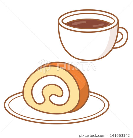 Illustration of a roll cake and coffee set Illustration of a roll cake and coffee set 141663342