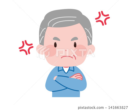 Illustration of an angry senior man with his arms crossed. Illustration of an angry senior man with his arms crossed. 141663827