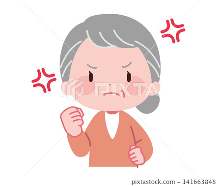 Illustration of an angry senior woman clenching her fists Illustration of an angry senior woman clenching her fists 141663848