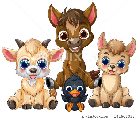 Cute Cartoon Baby Farm Animals Group Illustration on White Background Cute Cartoon Baby Farm Animals Group Illustration on White Background 141665033