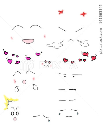 Hand-drawn facial expression parts material (color) Hand-drawn facial expression parts material (color) 141665545