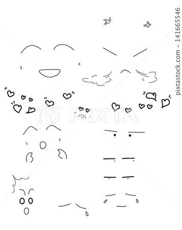 Hand-drawn facial expression parts material: Black and white line art Hand-drawn facial expression parts material: Black and white line art 141665546
