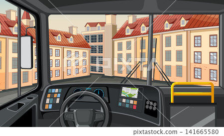 Vector Illustration of a Modern City Bus Interior Driver View Vector Illustration of a Modern City Bus Interior Driver View 141665580