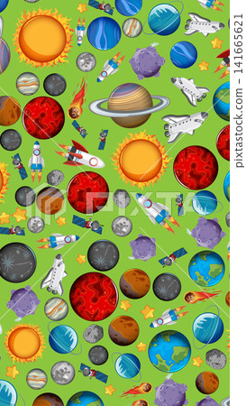 Cartoon Solar System Seamless Pattern with Rockets and Planets Cartoon Solar System Seamless Pattern with Rockets and Planets 141665621