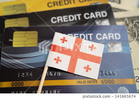 Georgia flag on credit card, finance economy trading shopping online business. Georgia flag on credit card, finance economy trading shopping online business. 141665674