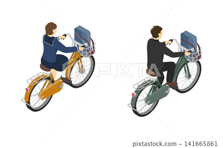 等距插圖:中學生男女生騎腳踏車(背影,穿著冬季服裝) 等距插圖:中學生男女生騎腳踏車(背影,穿著冬季服裝) 141665861