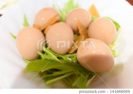 Chinese-style braised quail eggs, a seasoned egg appetizer menu. Chinese-style braised quail eggs, a seasoned egg appetizer menu. 141666009