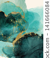 A luxurious blue-green and gold alcohol ink background material (frame and copy space). 141666084