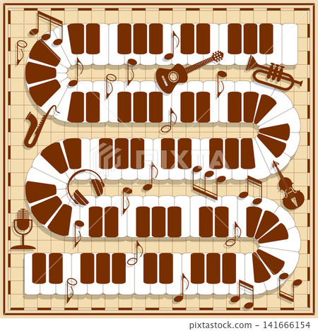 Piano keys on a checkered field. Board game. Vector illustration. Piano keys on a checkered field. Board game. Vector illustration. 141666154
