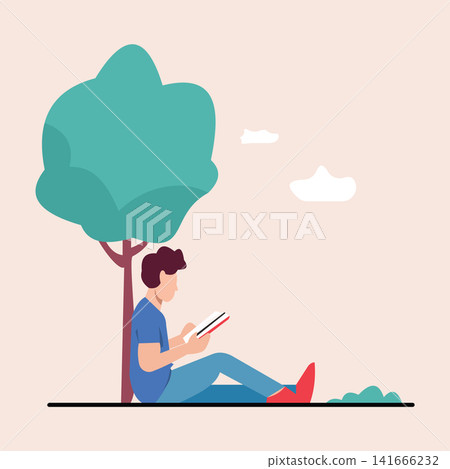 Young Man Reading Book Under Tree Outdoor Learning Vector Illustration Design Young Man Reading Book Under Tree Outdoor Learning Vector Illustration Design 141666232