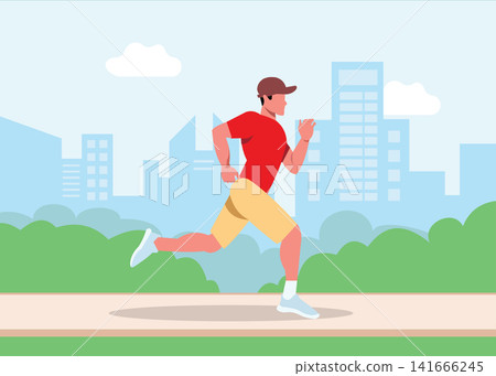 Male Runner Jogging in Urban Park Healthy Fitness Lifestyle Vector Illustration Design Male Runner Jogging in Urban Park Healthy Fitness Lifestyle Vector Illustration Design 141666245
