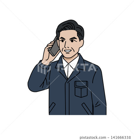 Male boss, navy work uniform, phone call Male boss, navy work uniform, phone call 141666338
