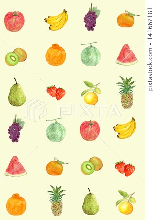 A seamless pattern of various fruits painted in watercolors [Hand-painted] Colored bag 141667181