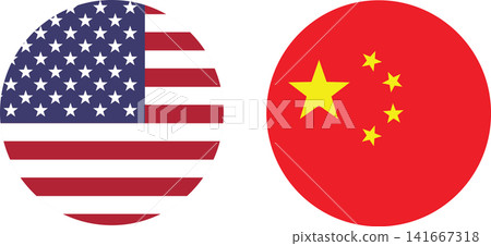 Flag of USA America and China flag round icon, banner. Flag of USA America and China flag round icon, banner. 141667318