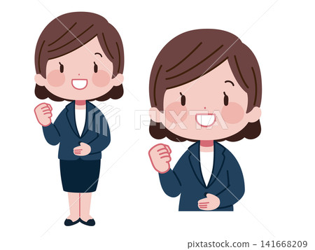 A set of illustrations of businesswomen in suits making victory poses. A set of illustrations of businesswomen in suits making victory poses. 141668209