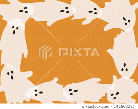 Cute Halloween ghost frame illustration background (yellow-orange) Cute Halloween ghost frame illustration background (yellow-orange) 141668255