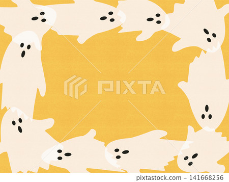 Cute Halloween ghost frame illustration background (yellow) 141668256