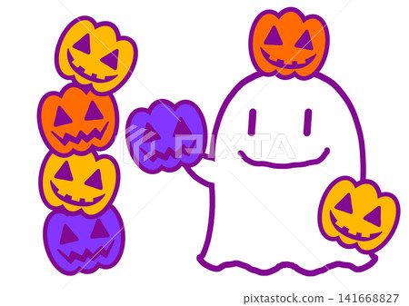 Cute Halloween ghost and jack-o'-lantern illustration material Cute Halloween ghost and jack-o'-lantern illustration material 141668827