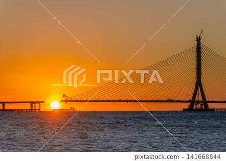 Sunset View of the Danjiang Bridge in Tamsui, Taiwan Sunset View of the Danjiang Bridge in Tamsui, Taiwan 141668844