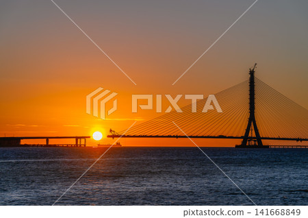 Sunset view of Danjiang Bridge in Tamsui, Taiwan Sunset view of Danjiang Bridge in Tamsui, Taiwan 141668849