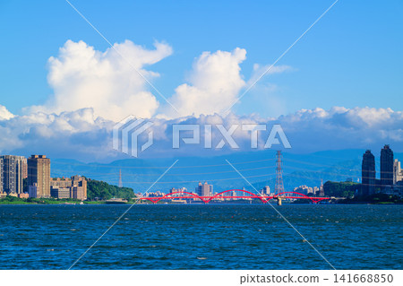 Guandu Bridge over Tamsui River in New Taipei City, Taiwan Guandu Bridge over Tamsui River in New Taipei City, Taiwan 141668850