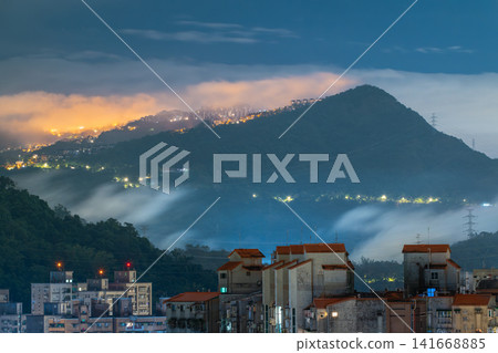 Night View of Misty Mountains in Xindian, Taiwan Night View of Misty Mountains in Xindian, Taiwan 141668885