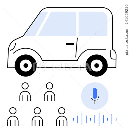 Autonomous vehicles, voice technology, smart transportation, shared economy, innovation, sustainable travel. Minimalistic of a car, users and voice input. Autonomous vehicles and voice technology Autonomous vehicles, voice technology, smart transportation, shared economy, innovation, sustainable travel. Minimalistic of a car, users and voice input. Autonomous vehicles and voice technology 141669236