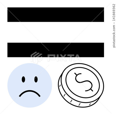 Income inequality, financial disparity, economy, wealth gap, sociology, social justice. A sad face below an equals sign alongside a coin icon. Income inequality and financial disparity concept Income inequality, financial disparity, economy, wealth gap, sociology, social justice. A sad face below an equals sign alongside a coin icon. Income inequality and financial disparity concept 141669362