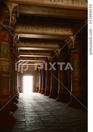 Ancient Egyptian Temple Corridor With Columns Ancient Egyptian Temple Corridor With Columns 141669519