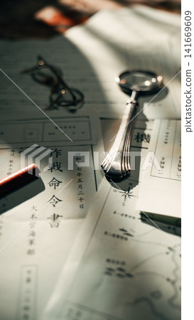 Military record papers on the desk 141669609