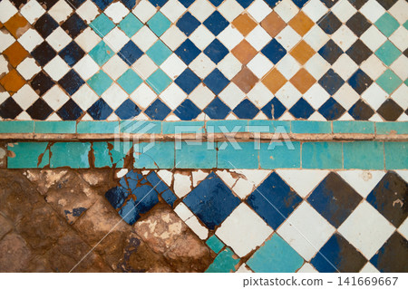 Blue and white decorative Morroccan mosaic wall tiles Blue and white decorative Morroccan mosaic wall tiles 141669667