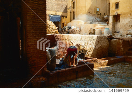 Historic Leather Craftsmanship in Fez Morocco Historic Leather Craftsmanship in Fez Morocco 141669769
