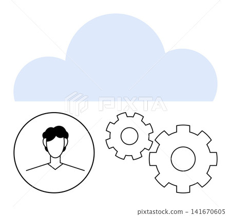 Cloud computing, data storage, technology integration, user management, automation, process optimization. A cloud icon with a human profile and gears. Cloud computing and data storage concept Cloud computing, data storage, technology integration, user management, automation, process optimization. A cloud icon with a human profile and gears. Cloud computing and data storage concept 141670605