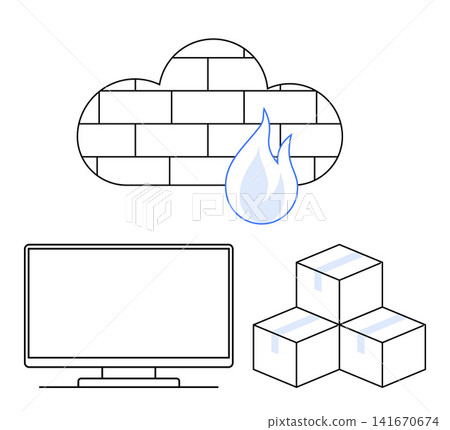 Cybersecurity, data protection, network safety, cloud solutions, storage management, online security. Cloud firewall, monitor storage blocks. Cybersecurity and data protection concept Cybersecurity, data protection, network safety, cloud solutions, storage management, online security. Cloud firewall, monitor storage blocks. Cybersecurity and data protection concept 141670674