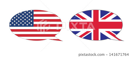 US America and United Kingdom flag speech bubble, Vector illustration. US America and United Kingdom flag speech bubble, Vector illustration. 141671764