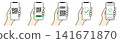 A set of illustrations showing how to make QR code or barcode payments using a smartphone. 141671870