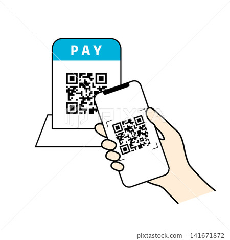 A payment scene where a customer scans a QR code stand in a store with their smartphone. A payment scene where a customer scans a QR code stand in a store with their smartphone. 141671872