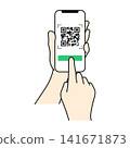 Image of the process of scanning a QR code with a smartphone to make a payment. 141671873