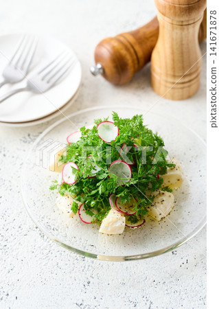 Chervil, Camembert cheese, and radish salad Chervil, Camembert cheese, and radish salad 141671878