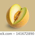 Fresh Juicy Melon with Slice on Beige Background 141672890