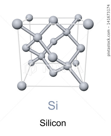 Silicon, Si, unit cell with diamond cubic crystal structure, used as semiconductor. The foundation of modern electronics to manufacture microchips and components that power today's technology. Vector 141673174