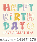 【向量圖】兒童流行方形生日賀卡 141674179