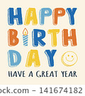 【向量圖】兒童流行方形生日賀卡 141674182