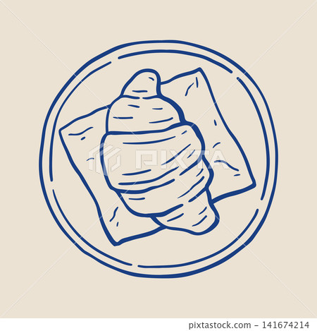 Hand-drawn croissant on a napkin served on a plate Hand-drawn croissant on a napkin served on a plate 141674214