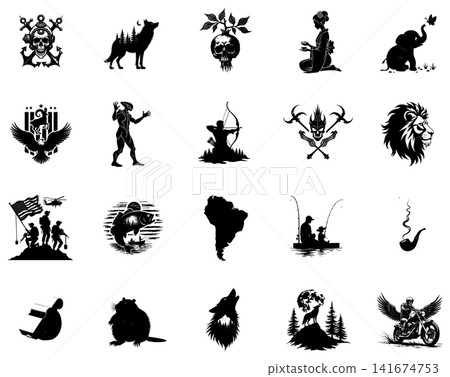 Graphic silhouette illustration of a person meditating in a yoga lotus position for wellness Graphic silhouette illustration of a person meditating in a yoga lotus position for wellness 141674753